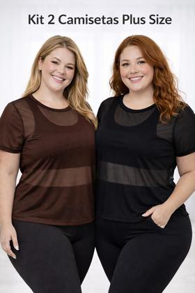 Imagem de Kit 2 Camisetas Tule Feminina Plus Size Transparente Treino Cor:Preto e MarromTamanho:G1Gênero:Feminino