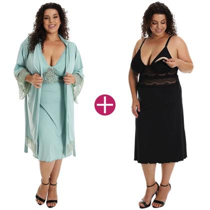 Imagem de KIT 2 Camisola Amamentação Plus Size com 1 Robe Maternidade Estilo Sedutor - DRP202-301-DRP202