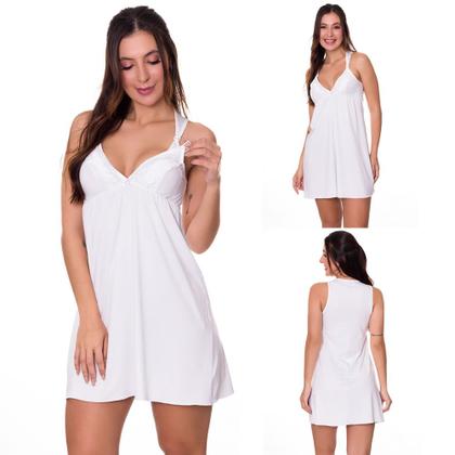 Imagem de KIT 2 Camisolas Amamentação com Robe Lingerie Maternidade Gestante Amamentar Moda de Baixo - Rosê + Branca - V101