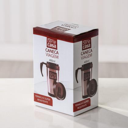 Imagem de Kit 2 Caneca Termica Para Cafe Com Alça Inox Com Tampa Parede Dupla Cerveja 400ml