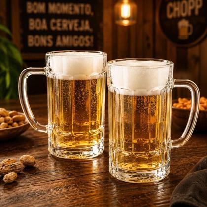 Imagem de Kit 2 Canecas De Chopp 390ml Vidro Grosso Madrid Copo Cerveja Gourmet
