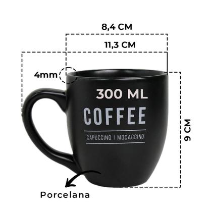 Imagem de Kit 2 Canecas Preta Manhattan 300ml Porcelana Café Chá Bebidas