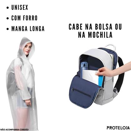 Imagem de Kit 2 Capa de Chuva Impermeável Resistente Reutilizável Com Capuz Vinil PVC