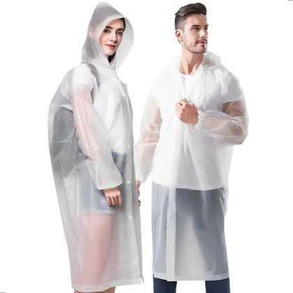 Imagem de Kit 2 Capa de Chuva Impermeável Resistente Reutilizável Com Capuz Vinil PVC