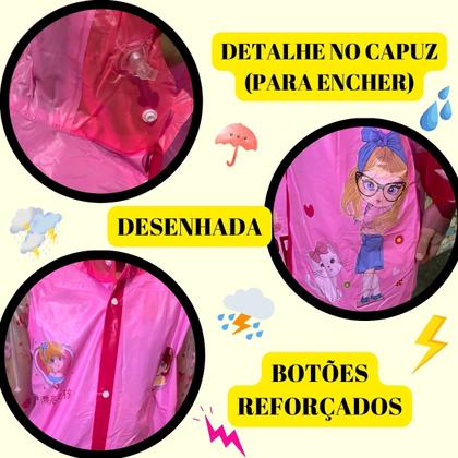 Imagem de kit 2 Capa de chuva infantil para menina menino com capuz e bolsos pvc reforçada desenhada dinossauro princesa escolha a sua