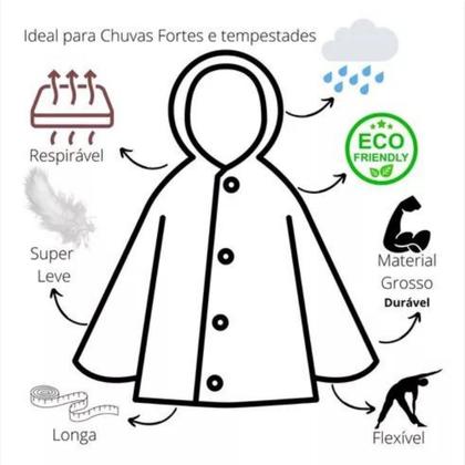 Imagem de Kit 2 Capa De Chuva Transparente Capuz Plus Size Tamanho G com bolso unissex resistente reutilizavel
