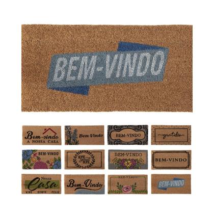 Imagem de Kit 2 Capacho Fibra Natural de Coco Bem Vindo Azul