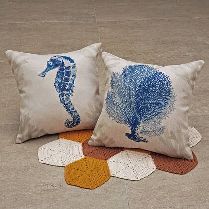 Imagem de Kit 2 Capas Almofada Linho Cavalo Marinho e Coral Mar 43x43