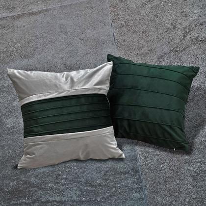 Imagem de Kit 2 Capas Almofada Veludo Drapeada Verde Com Areia 45x45