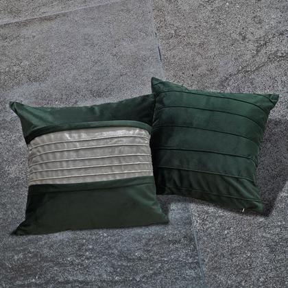Imagem de Kit 2 Capas Almofada Veludo Drapeada Verde Com Areia 45x45