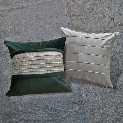 Imagem de Kit 2 Capas Almofada Veludo Drapeada Verde Com Areia 45x45