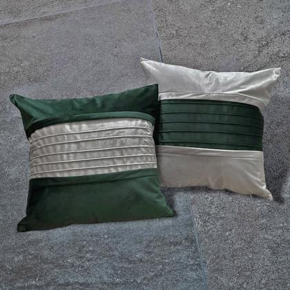 Imagem de Kit 2 Capas Almofada Veludo Drapeada Verde Com Areia 45x45