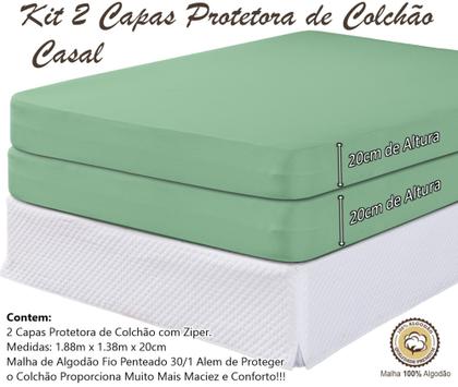Imagem de Kit 2 Capas Colchão Protetora Casal 20cm Altura Com Zíper Malha Algodão