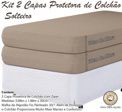 Imagem de Kit 2 Capas Colchão Protetora Solteiro 30cm Altura Ideal Para Cama Box Com zíper Malha Algodão