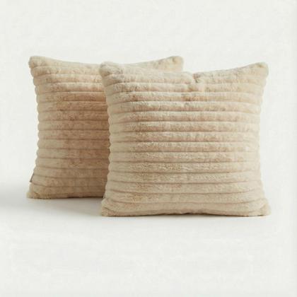 Imagem de Kit 2 Capas de Almofada Pelúcia Luxo Soft Wave Decoração Branco Natural Sofá Cama Sala de Estar 45x45 Novadecora