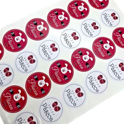 Imagem de Kit 2 Cartelas de Adesivos Feliz Páscoa Rosa e Branco 48 Uni