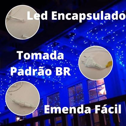 Imagem de Kit 2 Cascatas 400 Leds 10 Metros Luz Azul Fixa - 220v