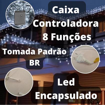 Imagem de Kit 2 Cascatas 400 Leds 10M C/ 8 Funções Branco Frio C/ Fio Branco 110V