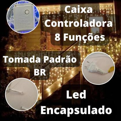 Imagem de Kit 2 Cascatas 400 Leds 10M C/ 8 Funções Morno C/ Fio Branco 220v