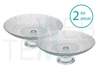 Imagem de Kit 2 Centros de Mesa Fruteira de Vidro com Pé Pluma Vitazza Decoração, Organização e Mesa Posta, com Toque Elegante, Praticidade Sustentável e Estilo