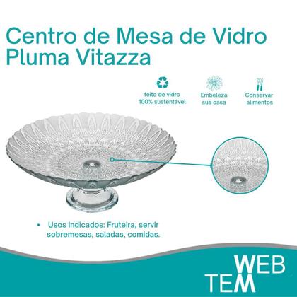 Imagem de Kit 2 Centros de Mesa Fruteira de Vidro com Pé Pluma Vitazza Decoração, Organização e Mesa Posta, com Toque Elegante, Praticidade Sustentável e Estilo