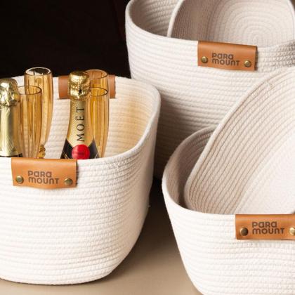 Imagem de Kit 2 Cesta Organizadora Multiuso Com Alça Cesto Decorativo Em Algodão 45x30 cm 22cm Altura 3 cores