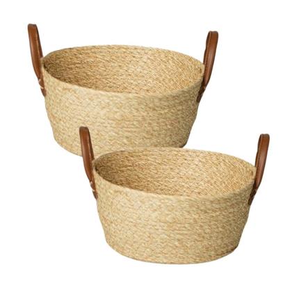 Imagem de Kit 2 Cesta Organizadora Palha Multiuso em Fibra Natural 24x11 cm Mocca com Alça
