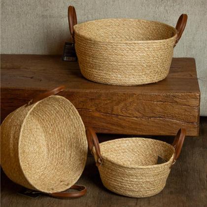 Imagem de Kit 2 Cesta Organizadora Palha Multiuso em Fibra Natural 24x11 cm Mocca com Alça
