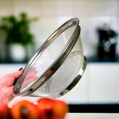 Imagem de Kit 2 Cestas Aço Inox Multiuso 25m e 22cm Escorredor de Macarrão Legumes Arroz Fruteira Porta Ovos