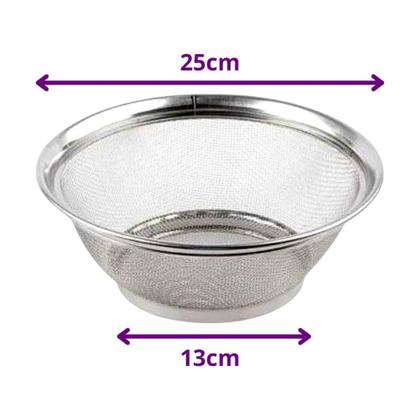 Imagem de Kit 2 Cestas Aço Inox Multiuso 25m e 22cm Escorredor de Macarrão Legumes Arroz Fruteira Porta Ovos