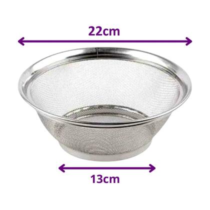 Imagem de Kit 2 Cestas Aço Inox Multiuso 25m e 22cm Escorredor de Macarrão Legumes Arroz Fruteira Porta Ovos