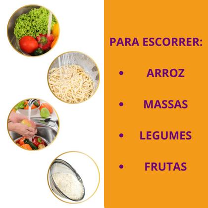 Imagem de Kit 2 Cestas Aço Inox Multiuso 25m e 22cm Escorredor de Macarrão Legumes Arroz Fruteira Porta Ovos