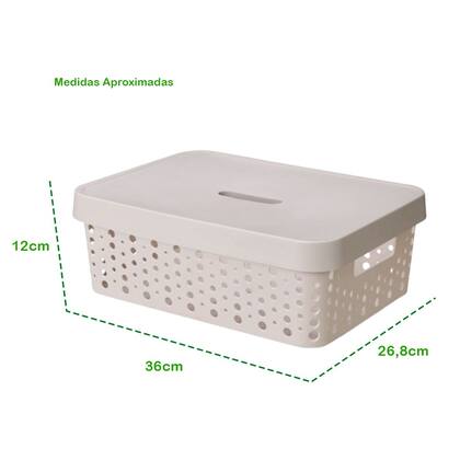 Imagem de Kit 2 Cesto Caixa Organizadora com Tampa 11 Litros Rattan 36x27x12 Multiuso Organizador de Ambiente Gaveta