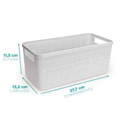 Imagem de Kit 2 Cesto Caixa Organizadora Juta Com Tampa Teca Branca 3,7 lts