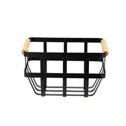 Imagem de Kit 2 Cesto De Metal Alca De Bambu 25x16x15Cm Multiuso