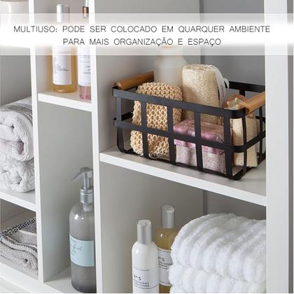 Imagem de Kit 2 Cesto De Metal Alca De Bambu 25x16x15Cm Multiuso