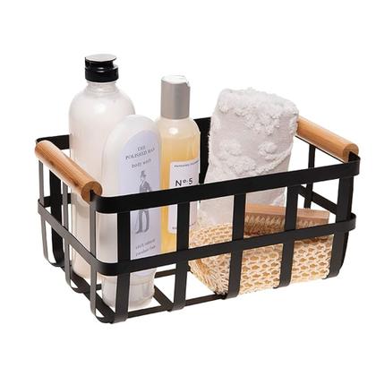 Imagem de Kit 2 Cesto De Metal Alca De Bambu 25x16x15Cm Multiuso