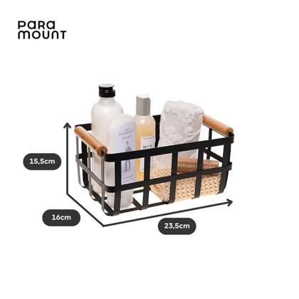 Imagem de Kit 2 Cesto De Metal Alca De Bambu 25x16x15Cm Multiuso