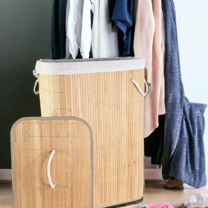 Kit 2 Cesto de Roupas Brinquedos Em Bambu Com Alça e Tampa Lavabo Quarto Lavanderia - Mandacaru Express Imagem de Kit 2 Cesto de Roupas Brinquedos Em Bambu Com Alça e Tampa Lavabo Quarto Lavanderia
