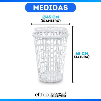 Imagem de Kit 2 Cesto De Roupas Sujas Multiuso Telado Tampa 60l Branco