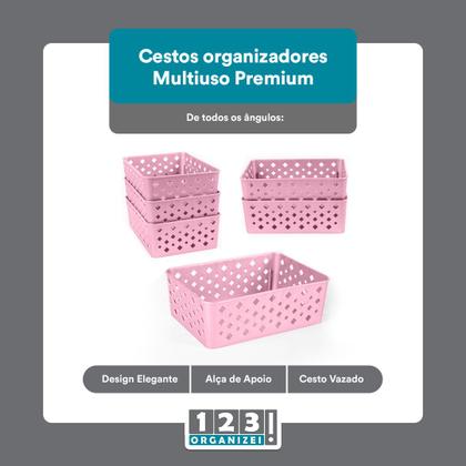 Imagem de Kit 2 Cesto Multiuso Organizador Premium Rosa 123Organizei