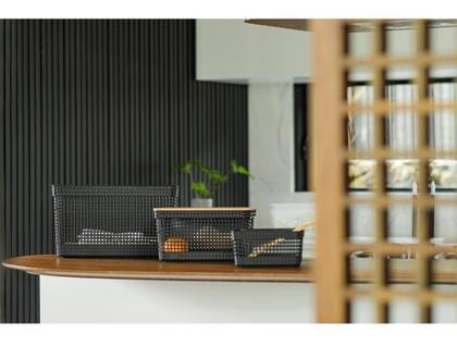 Imagem de Kit 2 Cesto Organizador Grid C Tampa De Bambu 8L E 20 Litros