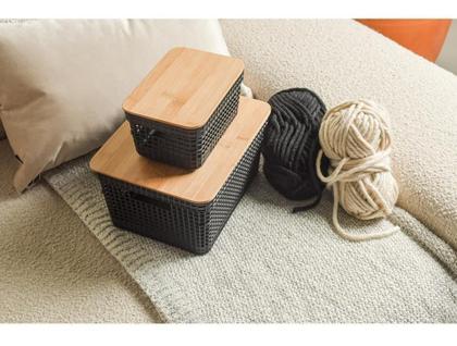 Imagem de Kit 2 Cesto Organizador Grid C Tampa De Bambu 8L E 20 Litros