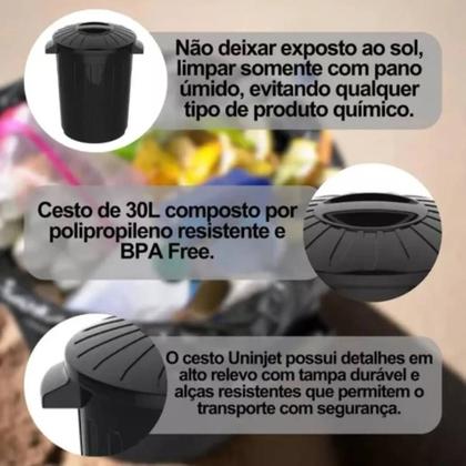 Imagem de Kit 2 Cestos de Lixo com Tampa 30 Litros Uninjet  Organize seu Espaço com Praticidade e Estilo
