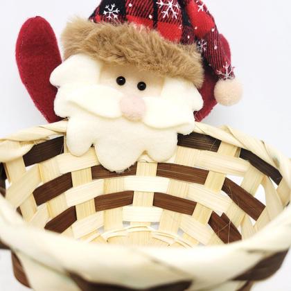 Imagem de Kit 2 Cestos Natalino Palha Decorado Papai Noel Pelúcia 15cm - Master Christmas