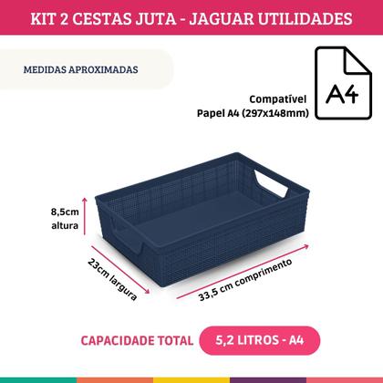 Imagem de Kit 2 Cestos Organizador Juta Multiuso A4 + A5 Marinho Jaguar