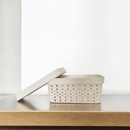 Imagem de Kit 2 Cestos Organizadores com Tampa 4,5 Litros 26x18x11 Caixa Organizadora Multiuso Rattan