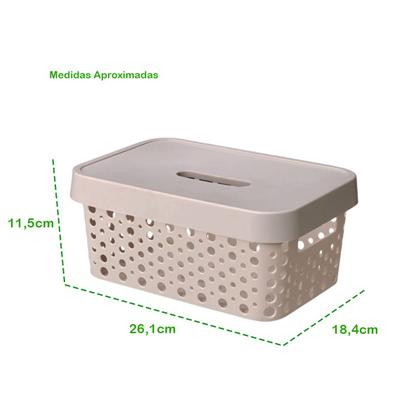 Imagem de Kit 2 Cestos Organizadores com Tampa 4,5 Litros 26x18x11 Caixa Organizadora Multiuso Rattan