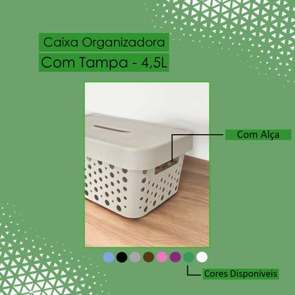 Imagem de Kit 2 Cestos Organizadores com Tampa 4,5 Litros 26x18x11 Caixa Organizadora Multiuso Rattan