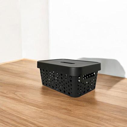 Imagem de Kit 2 Cestos Organizadores com Tampa 4,5 Litros 26x18x11 Caixa Organizadora Multiuso Rattan